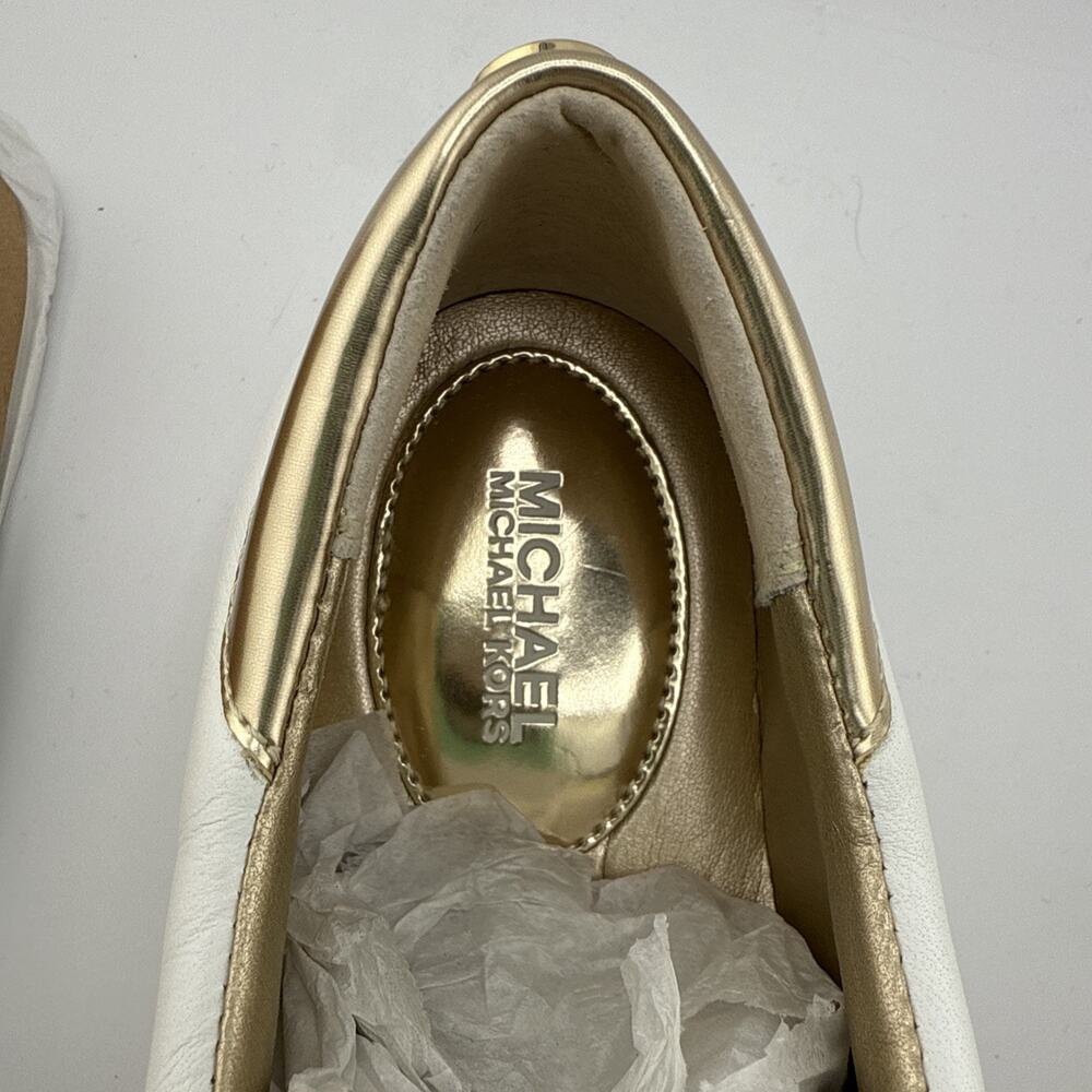 Michael Kors Frankie‎ Stripe White & Gold Leather Shoes Women Size 5 NWOB - Picture 10 of 11